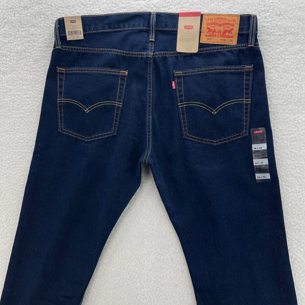 Levis 513 Jeans Mens 36x30 Blue Slim Straight Dark Wash Stretch Preppy Cowboy